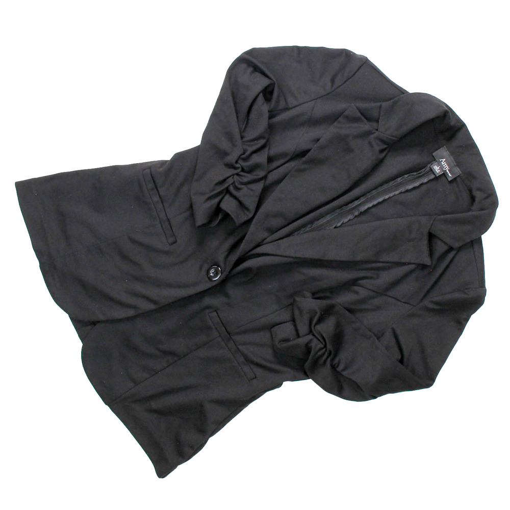 Women's Large Black Amy Wear Fitted Blazer Lined 3/4 Scrunched sleeves Office